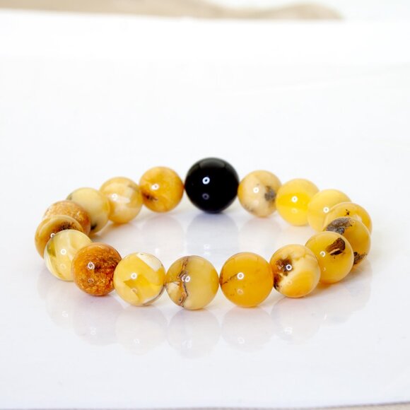 Natural Stretch BALTIC Amber Bracelet, Egg Yolk Amber, 100% NATURAL Amber 10mm - Picture 5 of 7